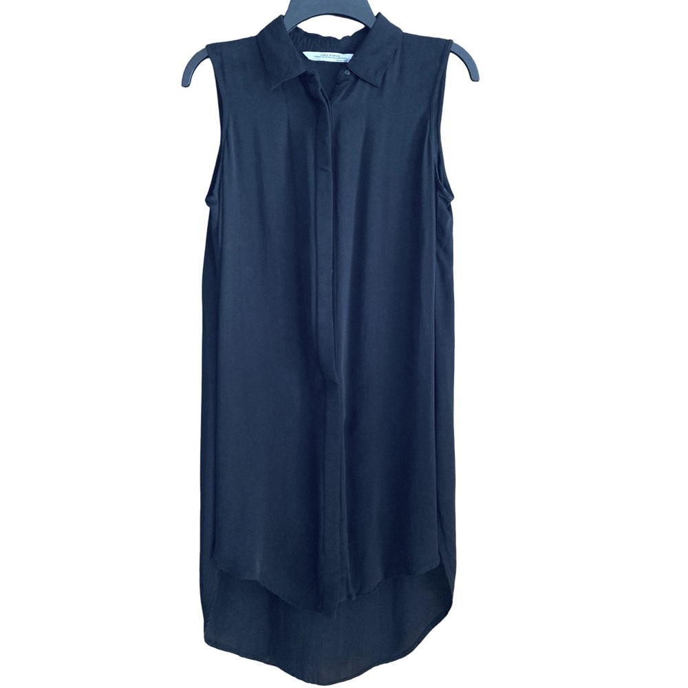 Zara Woman Premium S Sleeveless Black Collared Shirt Dress Black Sheer Crepe